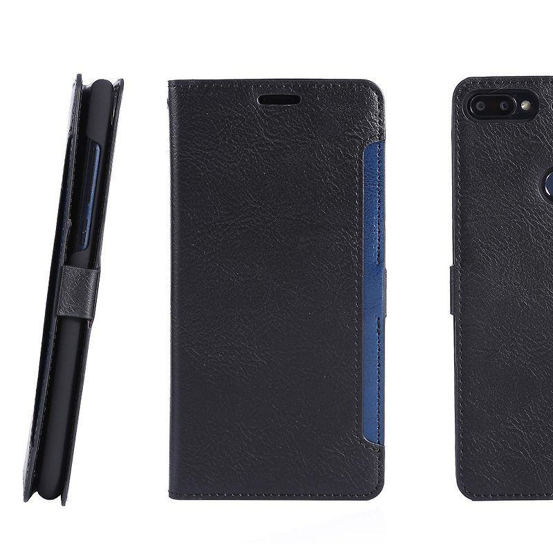 Front HTC Desire 12+ Magnetic Side Sliding Leather Case - Black (4716779659689) - Phone Cases - Faux Leather Black