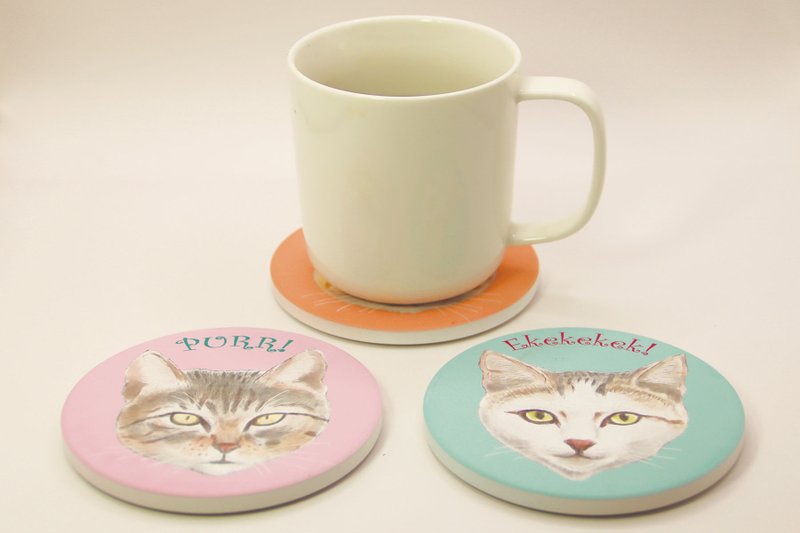 Maomaohaori Pottery Magnetic Water-Absorbent Coasters Set - ที่รองแก้ว - ดินเผา 