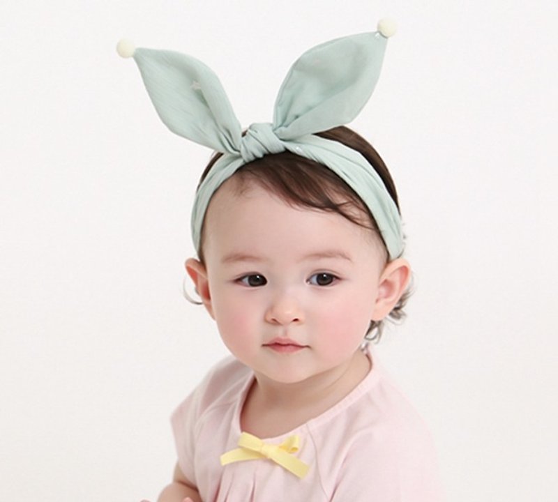 韓国の幸福の王子ベニート女児のヘアバンド - スタイ - コットン・麻 ピンク
