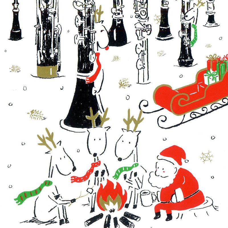 紙 卡片/明信片 金色 - 聖誕卡-米豬2022聖誕老人與麋鹿日常明信卡音樂4號: 木管森林