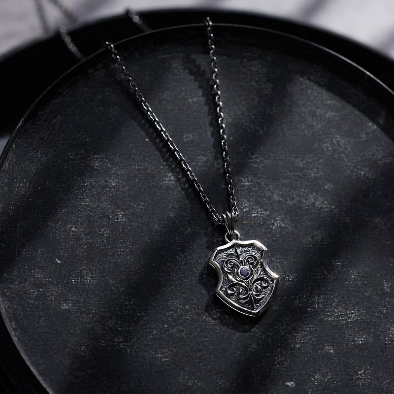Azoth | Baroque Knight Shield Necklace Tanzanite - Necklaces - Sterling Silver Silver