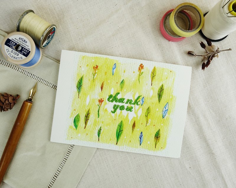 Hand Sewing Card - Thank You Leaf - การ์ด/โปสการ์ด - กระดาษ หลากหลายสี