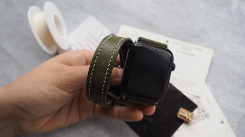 皮俠客PXK手工皮具 純手工牛皮愛馬仕雙圈款蘋果AppleWatch錶帶 客製化刻字禮物 訂製