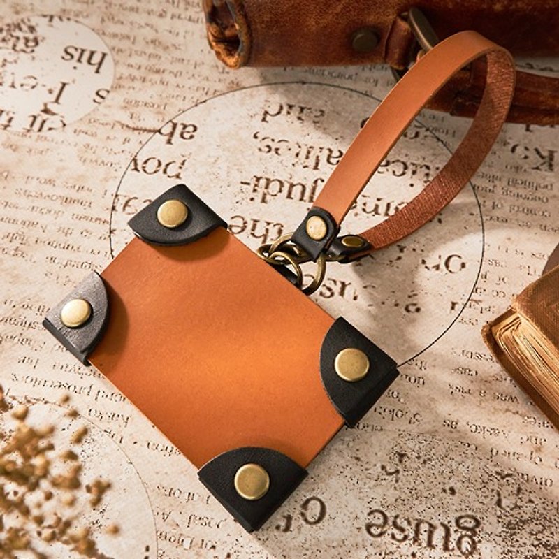 Stylish bi-color traveling leather pass case [with strap] - ที่ใส่บัตรคล้องคอ - หนังแท้ 