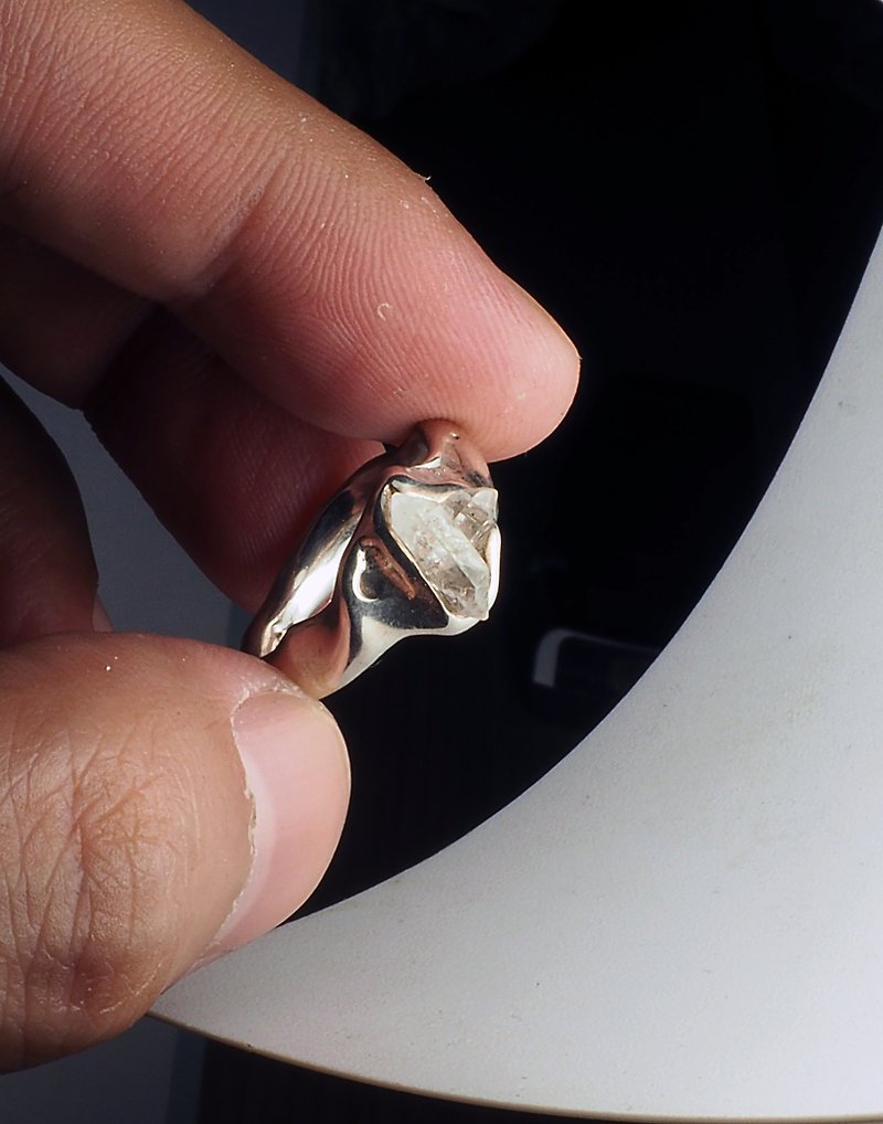Liquid form silver ring with dual head quartz - General Rings - Sterling Silver 