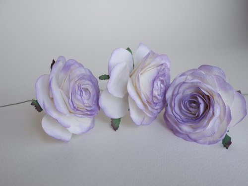 makemefrompaper Paper Flower, 3 pieces DIY big rose paper size 6.5 cm., soft purple brush white