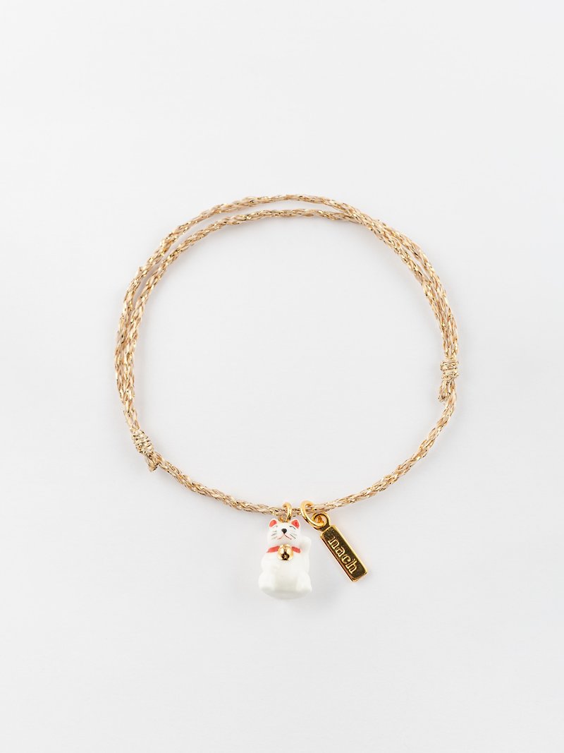 Lucky Cat Gold Rope charm's bracelet - Lucky You - สร้อยข้อมือ - ดินเผา ขาว