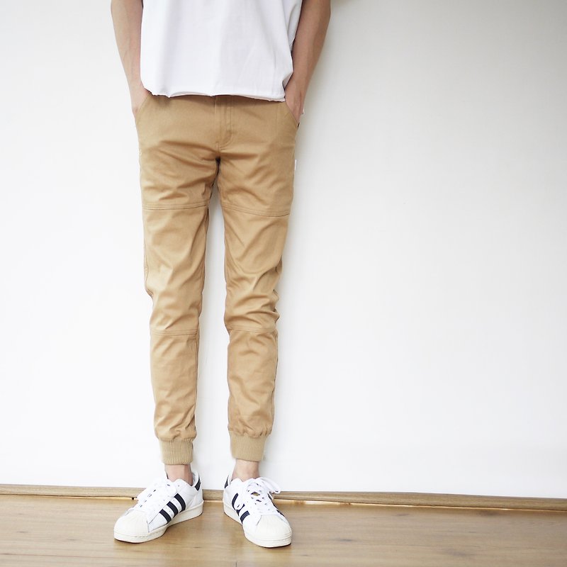 Slim Jogger Slim Fit Pants/Simple/Neutral - กางเกงขายาว - ผ้าฝ้าย/ผ้าลินิน สีกากี