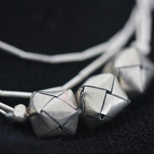 Stories of silver and silk Handmade Silver Bracelet with Woven Silver Cubes (B0006)
