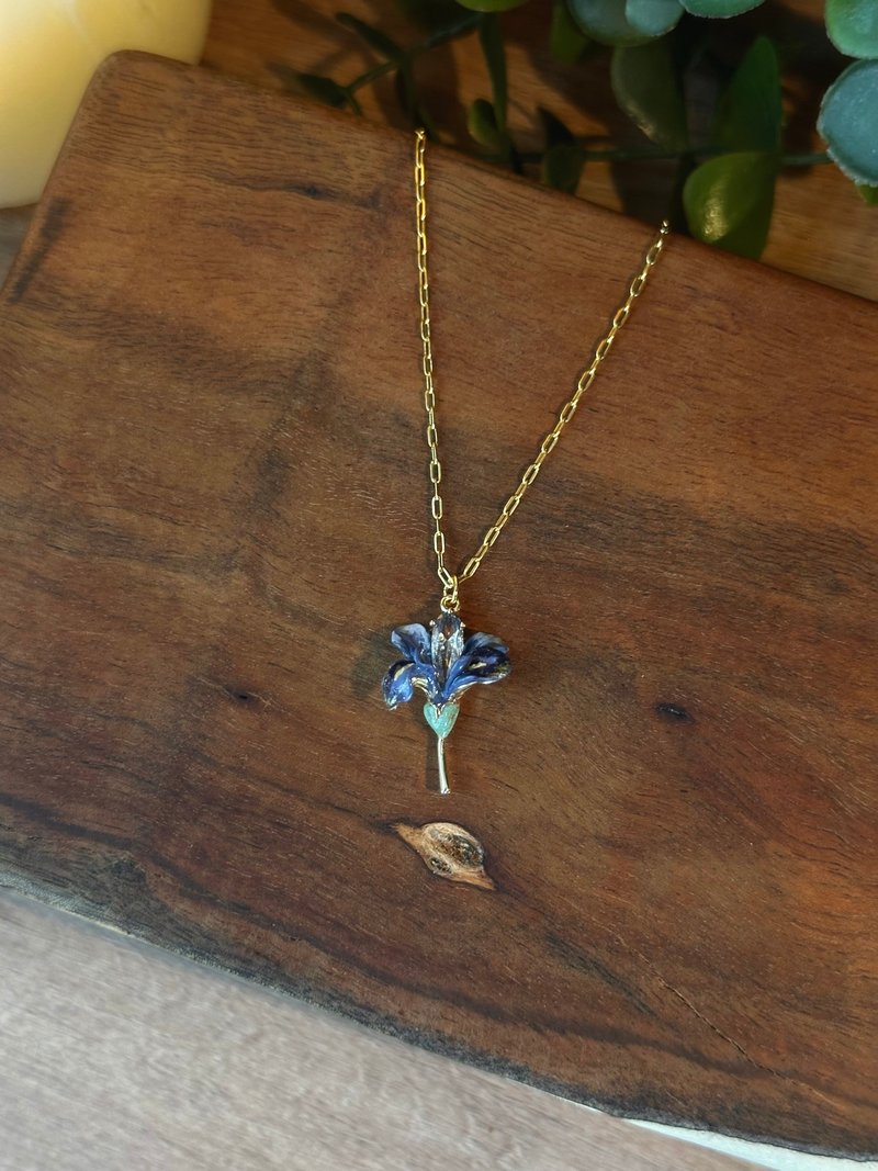 アイリス ジルコニア ステンレス ゴールドメッキチェーン ゴッホ油絵色調 陶器 姿婷 TzuTing - ネックレス - 陶器 ブルー