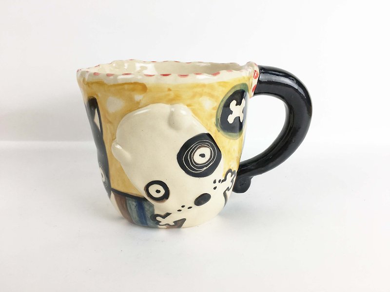 Nice Little Clay handmade mug black round dog cute dog 0103-12 - Mugs - Pottery Yellow