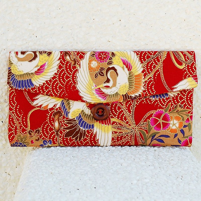Lucky flying crane bag / pouch pocket - Chinese New Year - Cotton & Hemp Red