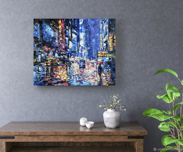 ニューヨーク絵画レイニーストリートオリジナルアートNYCアート
