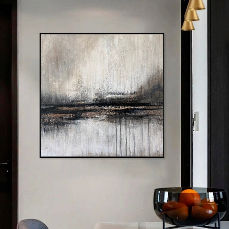 Large Abstract Wall Art in Neutral Tones, Modern Textured Canvas Painting - 壁貼/牆壁裝飾 - 壓克力 灰色