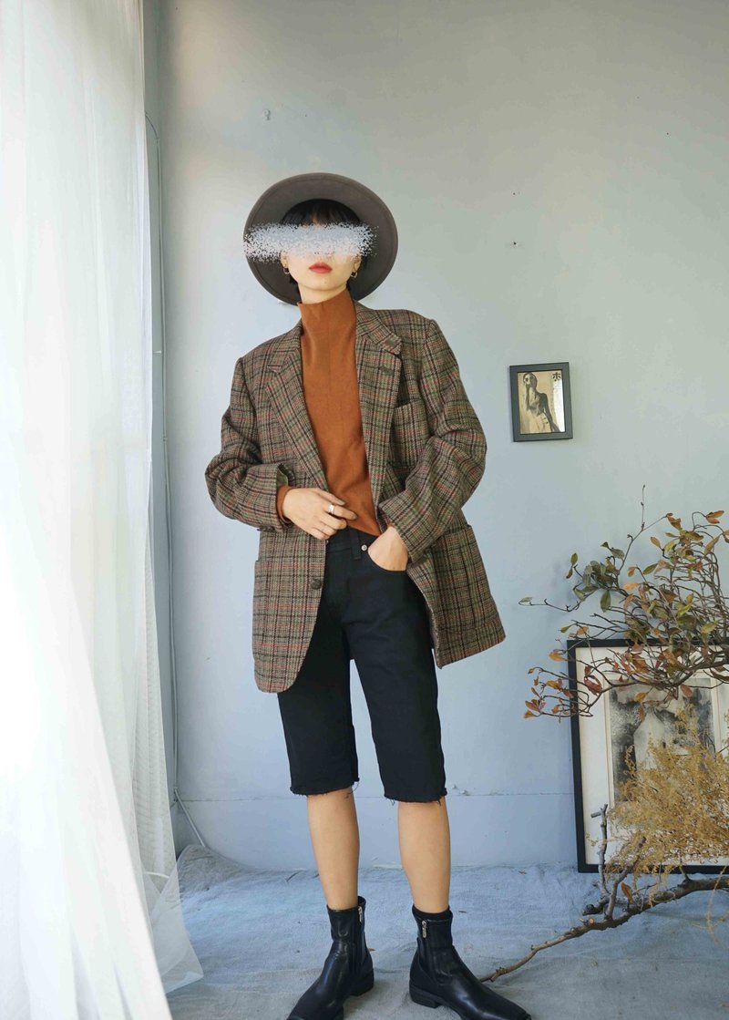 尋寶古著-DAKS經典紅棕tweed毛呢中性西裝外套 - 女西裝外套 - 羊毛 咖啡色