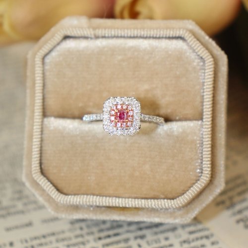 Petit Madam Jewelry 【晨曦花語】18K 經典圍鑲粉鑽光環戒指 粉紅鑽 粉鑽戒指