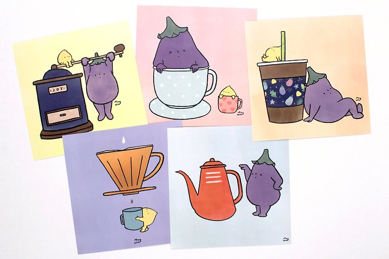 Set of 5 Postcards - Café Little Joy - 心意卡/卡片 - 紙 紫色