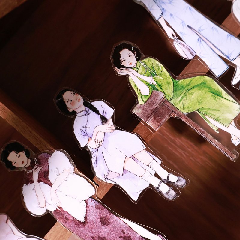 壹洱文創第14期新品【風華錄 】古風旗袍女孩手賬人物膠帶 - 紙膠帶/和紙/PET - 其他材質 紫色