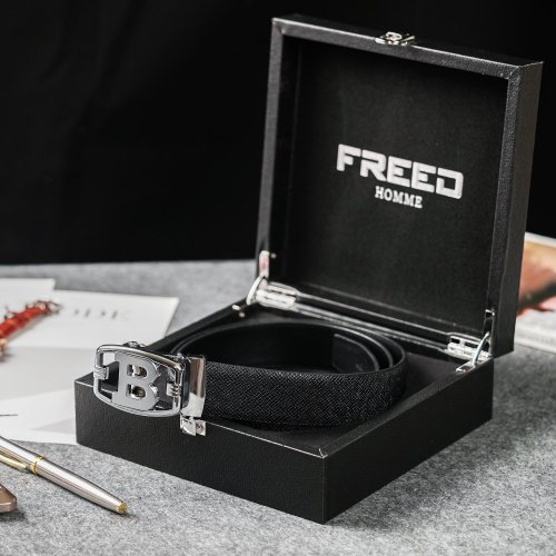 FREED 【FREED】時尚英文字母扣頭商務頭層牛皮自動皮帶