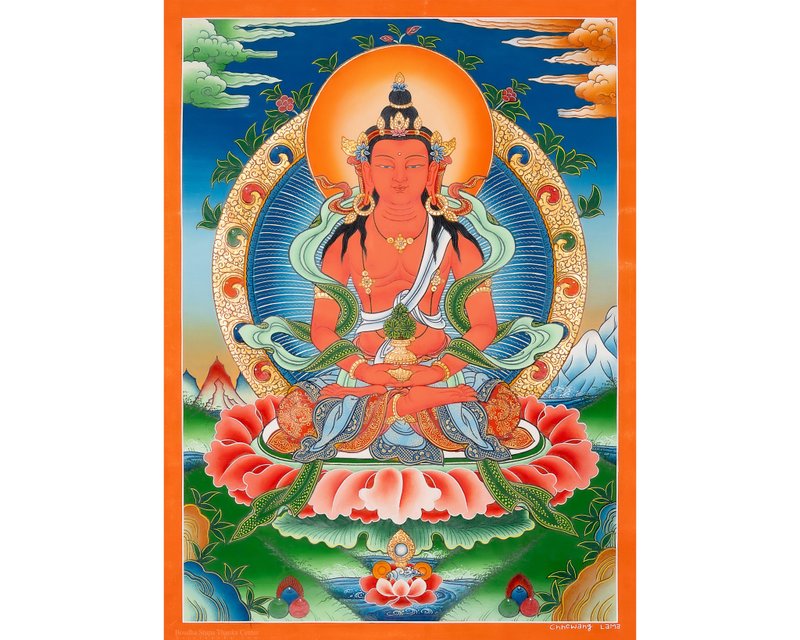 阿彌陀佛唐卡 – 藏傳長壽與不朽智慧的佛陀 - 壁貼/牆壁裝飾 - 其他材質 多色