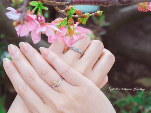 ハンドメイド シルバー925＋14Kゴールド×スワロフスキー【桜】10