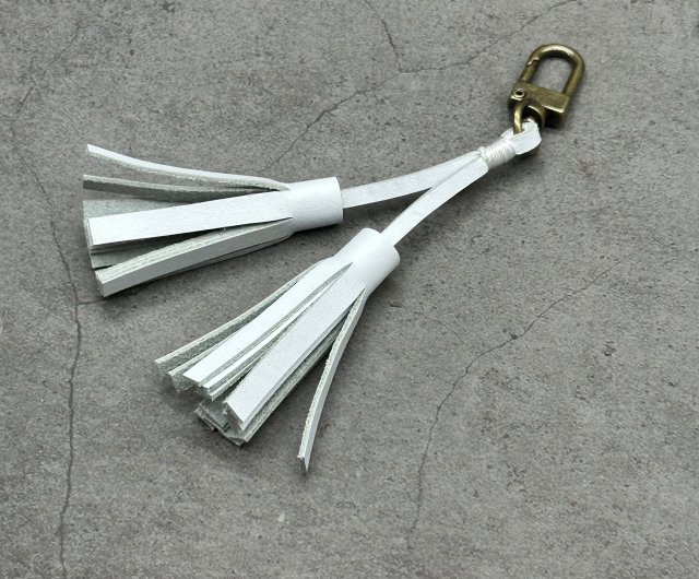 Cowhide Tassel Leather Tassels for Handbags Purse Charm Keychain Gray,  Brown and White 