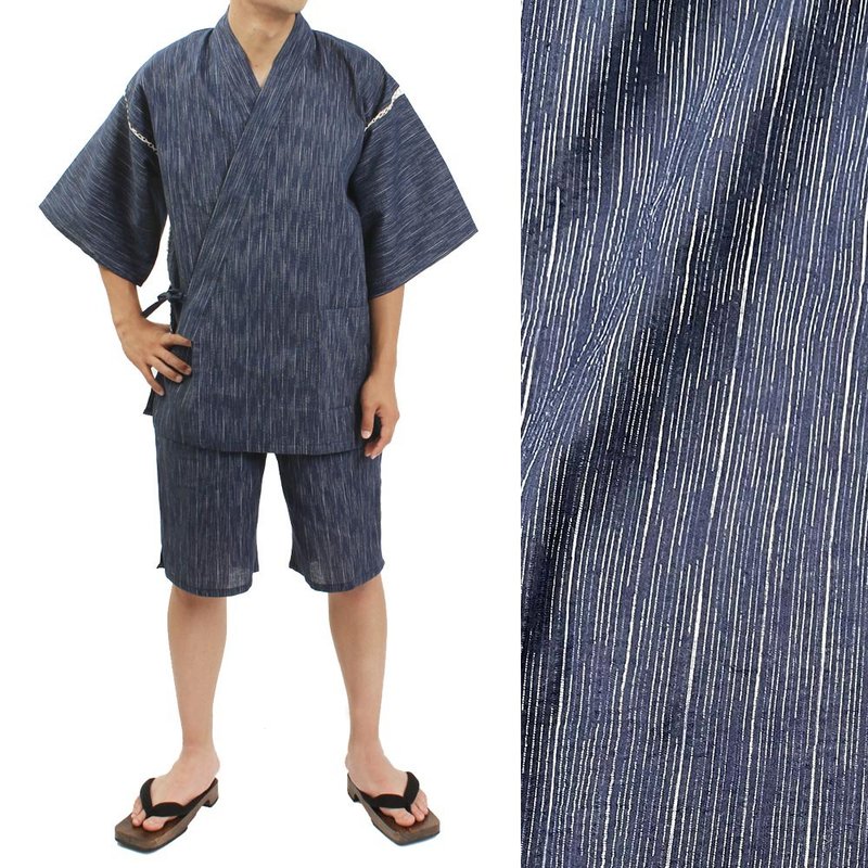 日本 和服 男士 綿麻 甚平 休閒服 睡衣 成套組 M L LL wn38 - 睡衣/居家服 - 棉．麻 白色