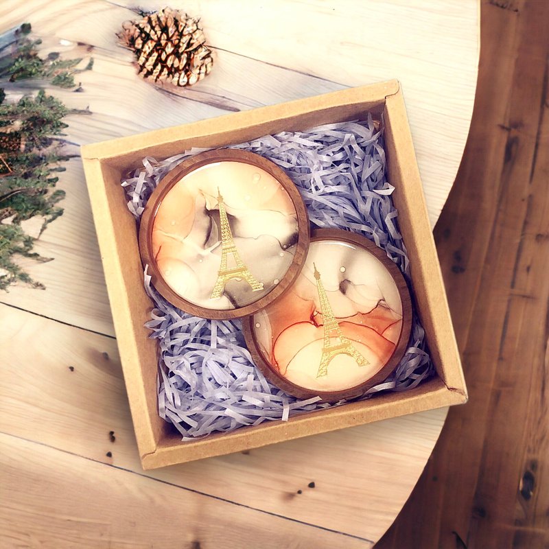 酒精墨水藝術胡桃木杯墊套裝 (A) - 杯墊 - 其他材質 多色