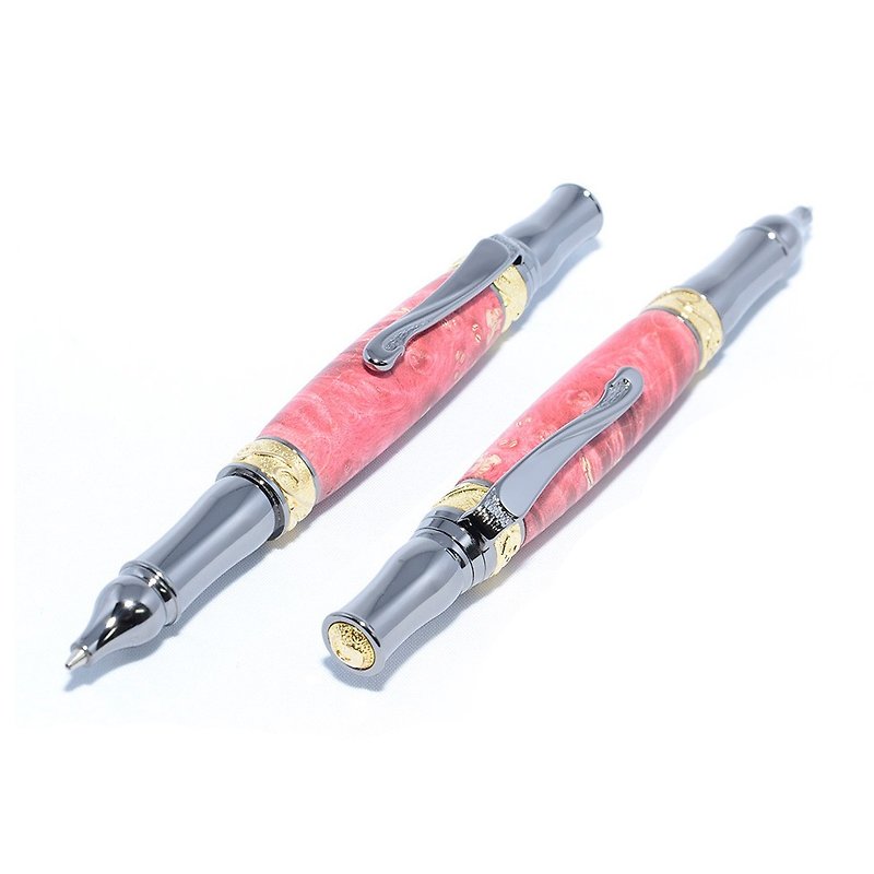 【Made to order】 Wooden Ballpoint Twist Pen (Dyed Hardwood, Gun Metal + 24k Gold plating) - Other Writing Utensils - Wood Pink