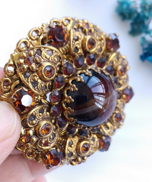 美しい ヴィンテージ 西ドイツ ブローチ West Germany W.GERMANY西ドイツ製 ピンク ブルー ラインストーン フラワー ブローチ