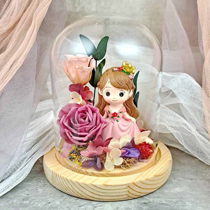 Eternal Flower Glass Cover Birthday Gift Little Princess Eternal Rose Valentine's Day Gift PF045 - Dried Flowers & Bouquets - Plants & Flowers Pink