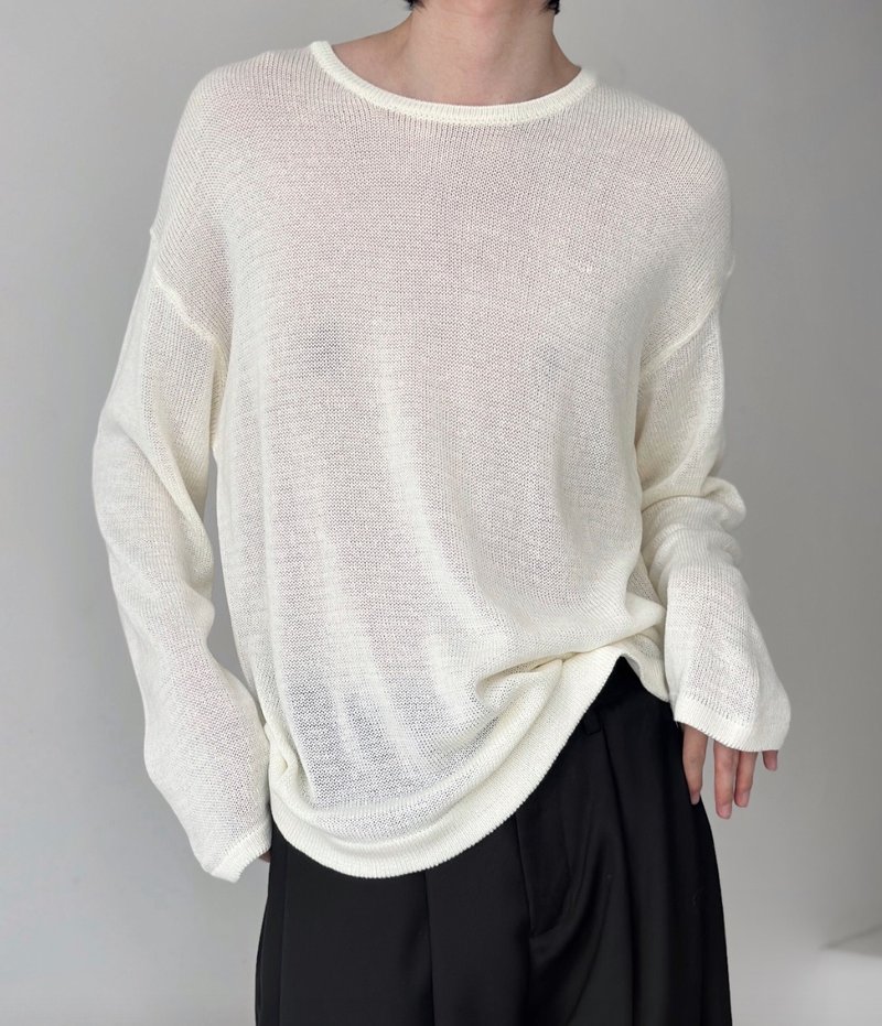 French minimalist abstinence hollow knit top - เสื้อยืดผู้ชาย - วัสดุอื่นๆ สีเหลือง