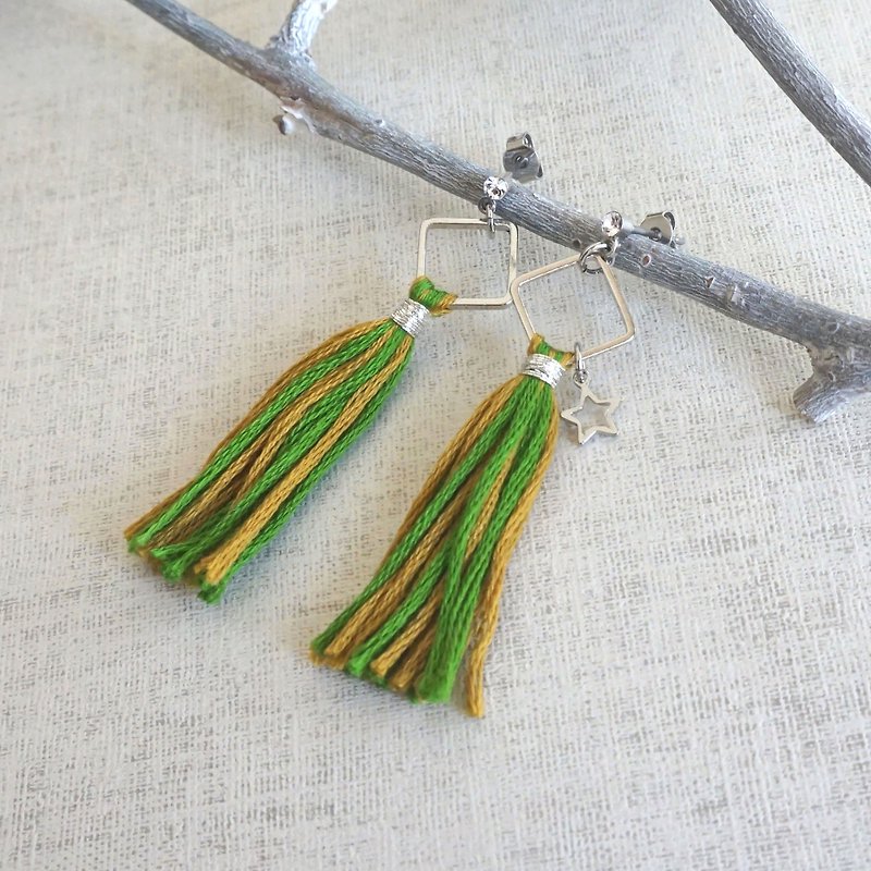 original tassel pierced earring "olive" - Earrings & Clip-ons - Thread Green