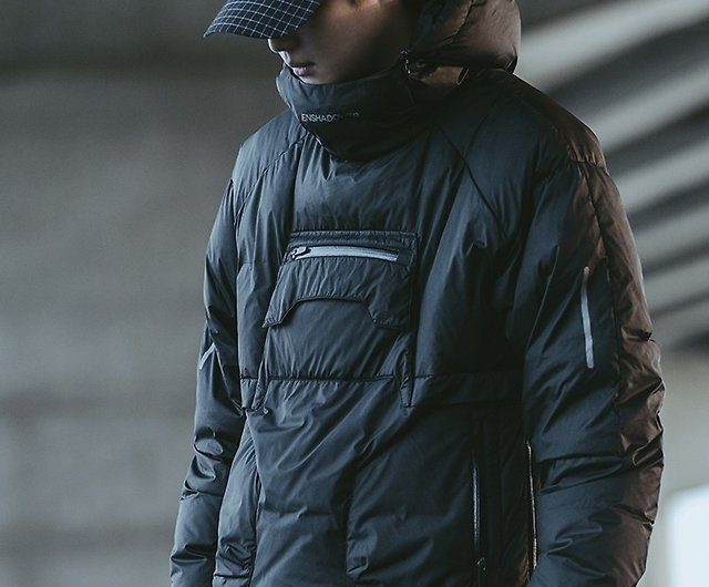 Functional pullover down jacket winter hooded double zipper multi