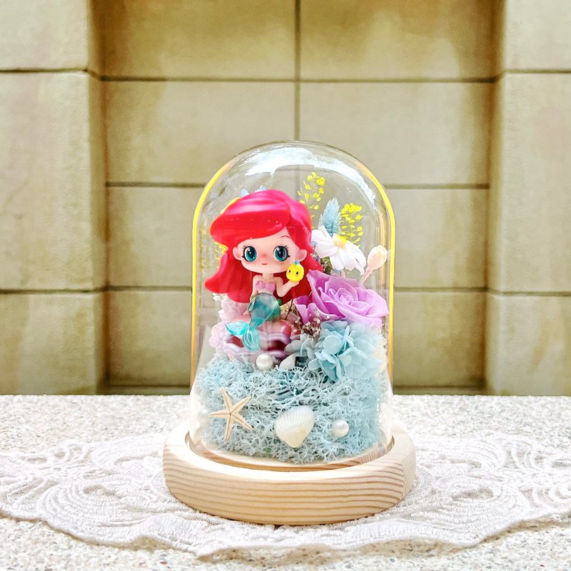 Little Mermaid/Ariel/Ariel/Eternal Flower/Dried Flower/Column/Night Light/Glass Cup/Glass Cover - ช่อดอกไม้แห้ง - พืช/ดอกไม้ หลากหลายสี