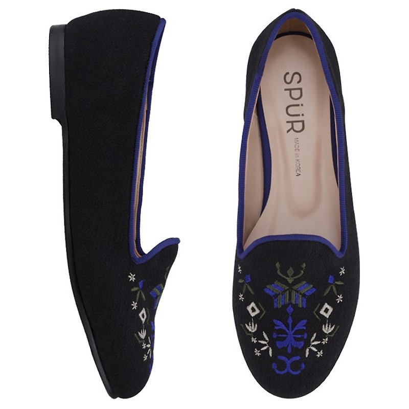 SPUR 印第安繡花刺繡平底鞋 LS8010 BLACK - 女休閒鞋/帆布鞋 - 其他材質 黑色