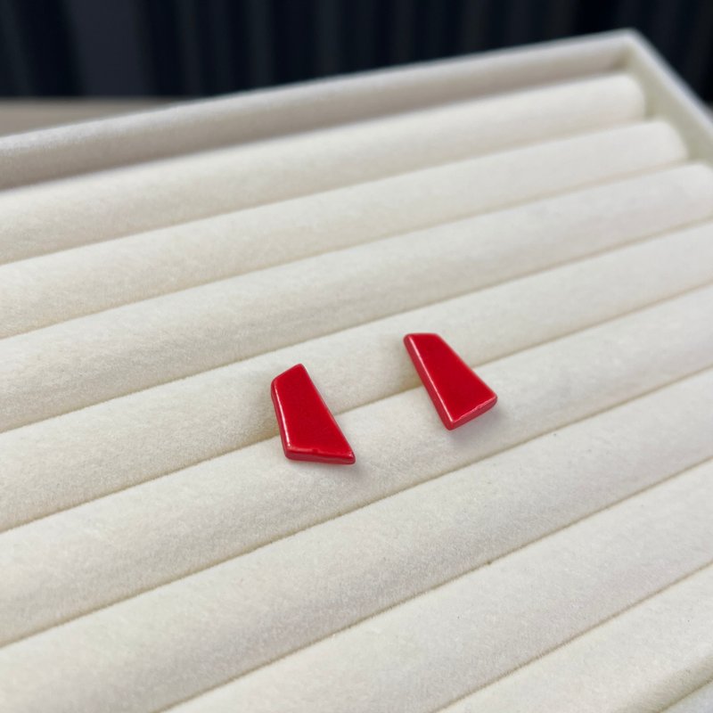 Minimalism 陶瓷耳環  Red Edge  聖誕 派對 禮物 包裝 - 耳環/耳夾/耳骨夾 - 瓷 紅色