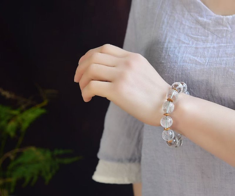 天然白水晶心經手鏈 水頭超好 簡單大方 尺寸約14.2mm重51.06克 - 手鍊/手環 - 水晶 