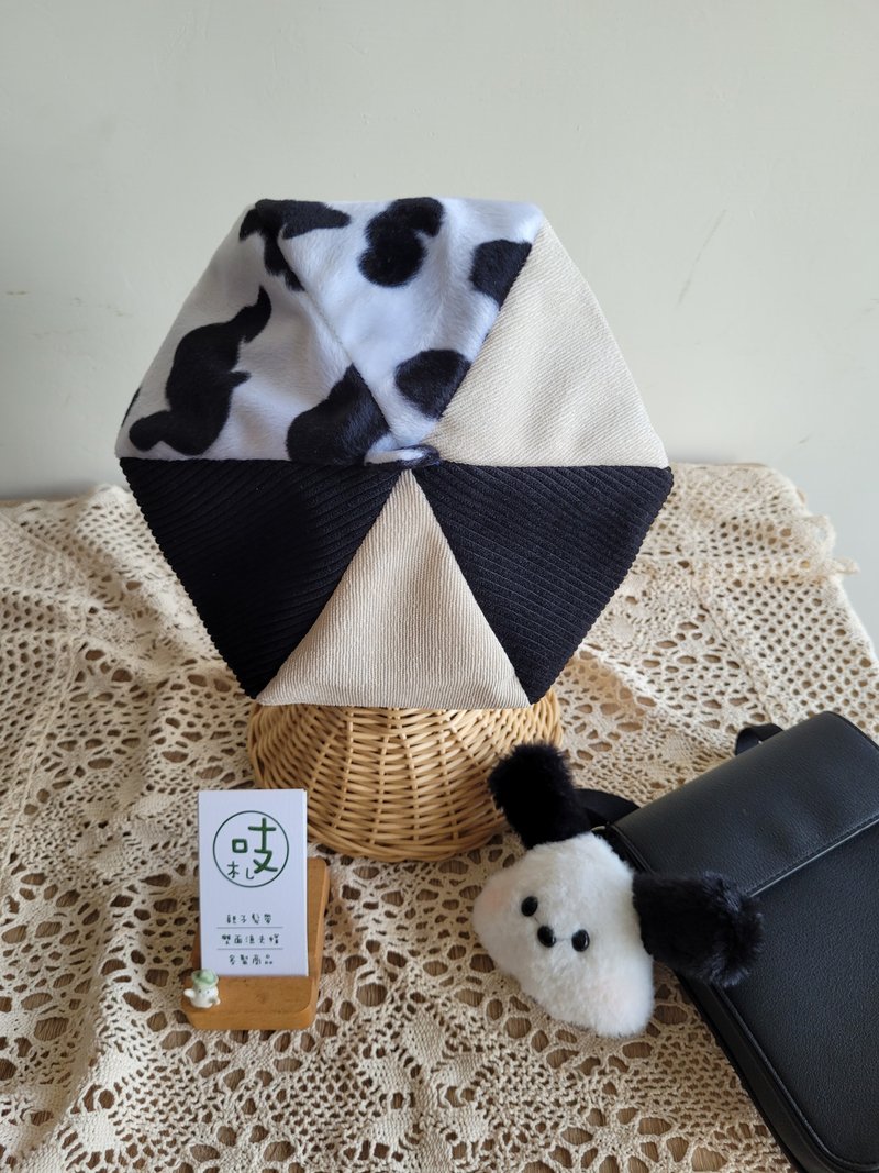 Patchwork beret-cow - Hats & Caps - Cotton & Hemp Black