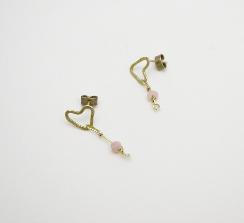 figure-#4‧Pink Opal‧Brass Earring - ต่างหู - โลหะ สีทอง