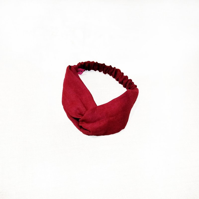 【Cash】 handmade linen red hair band - เครื่องประดับผม - ผ้าฝ้าย/ผ้าลินิน 