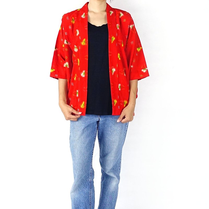BajuTua / vintage / naughty little red wool kimono jacket kimono (child-size) - เสื้อแจ็คเก็ต - ขนแกะ สีแดง
