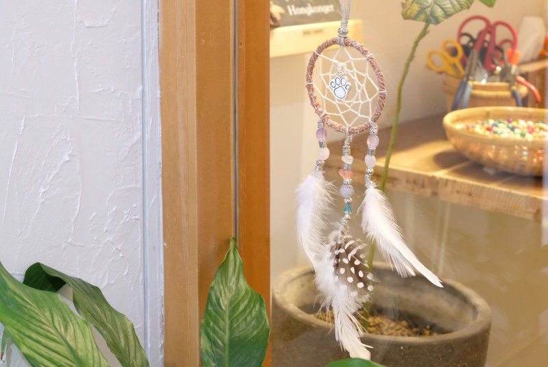 捕夢網掛飾 - 粉晶 / 紫晶 - 擺飾/家飾品 - 棉．麻 粉紅色