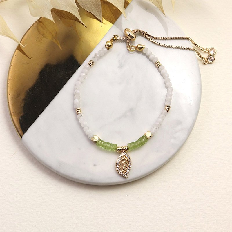 Bespoke Gold Leaf Pure White and Verdant Stone Adjustable Bracelet - Bracelets - Semi-Precious Stones Multicolor
