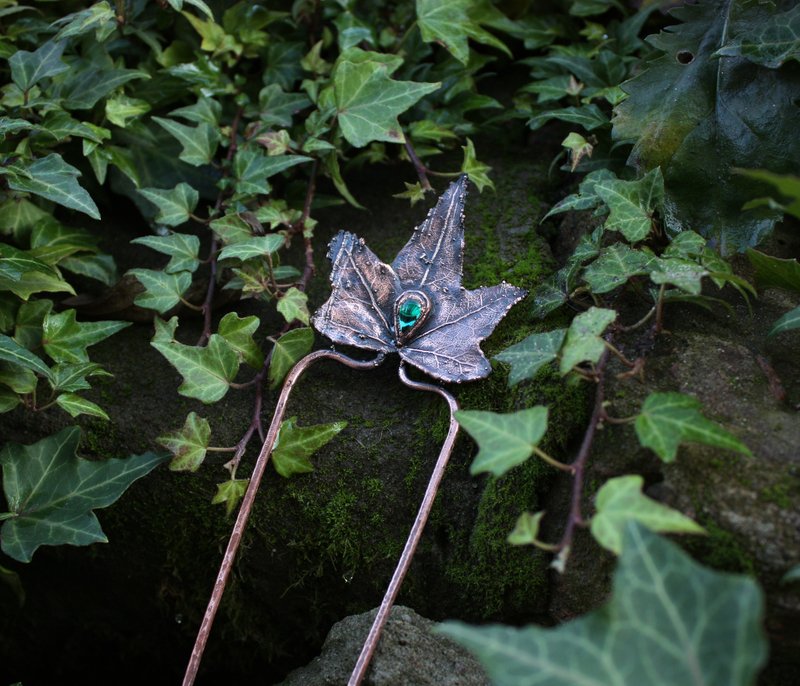 Copper Plated Ivy Leaf Hair Accessory, Elven Style Long Hair Jewelry Gift Idea - 髮圈/髮夾 - 銅/黃銅 