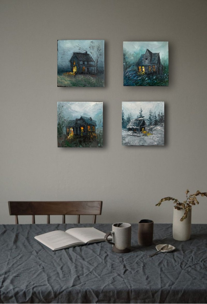 Original Painting House Painting Oil Paintings Small Wall Art - Wall Décor - Other Materials 