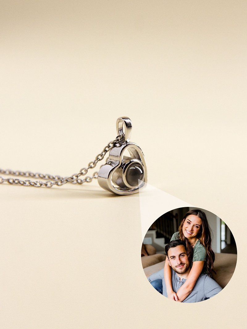 Heart Photo Projection Necklace | Memorial Photo Necklace | Photo Pendant - Necklaces - Stainless Steel Multicolor
