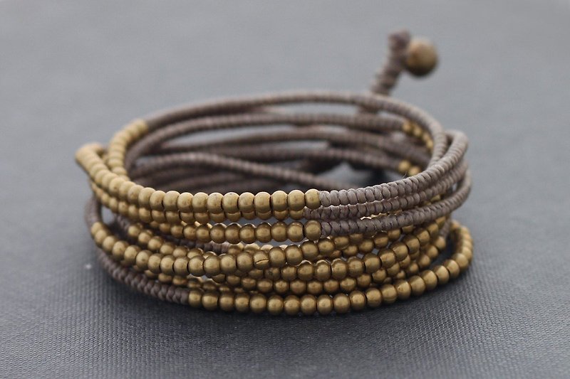 Wrap Beaded Bracelets Beads Bracelets Brass Khaki Wrap Woven Bracelets - Bracelets - Copper & Brass 