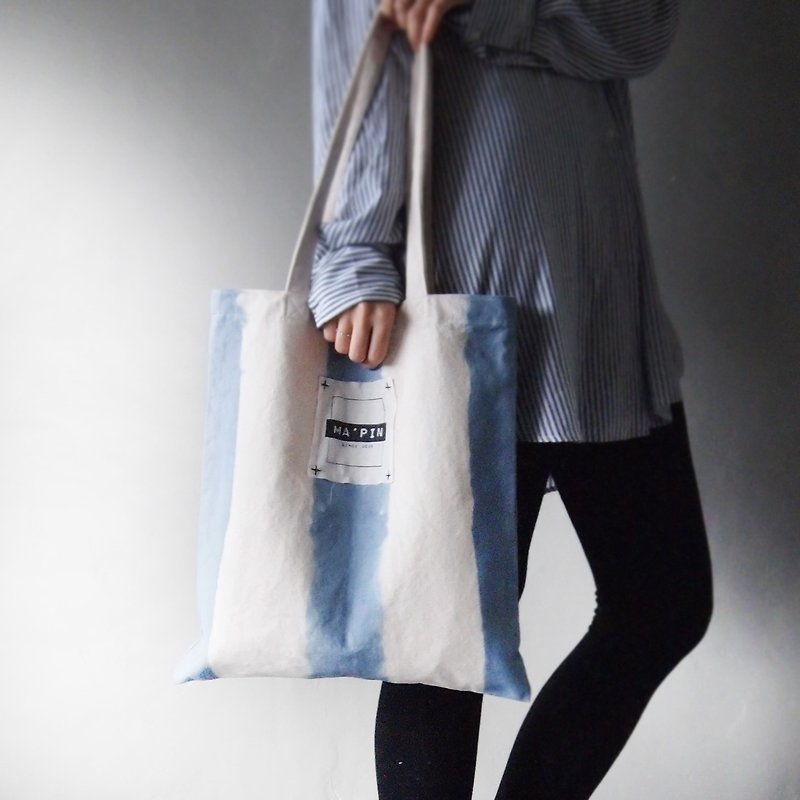 Cornflower Blue Straight - Canvas Hand Dye Tote Bag Back - Messenger Bags & Sling Bags - Cotton & Hemp Blue