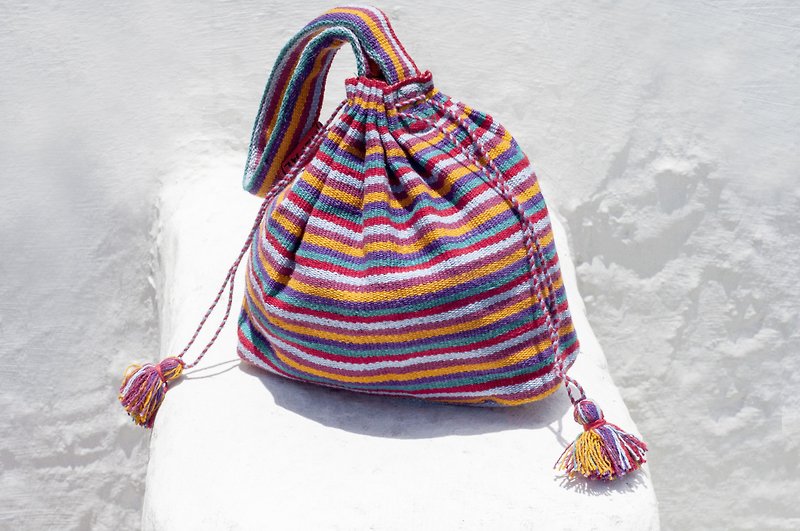 Hand-woven storage bag / striped kit bag / cosmetic bag / mobile phone bag / clutch bag / handbag - macaron - Clutch Bags - Cotton & Hemp Multicolor